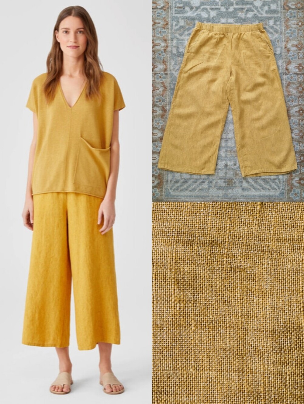 Eileen Fisher Organic Linen Wide Leg Mustard Yellow Pants